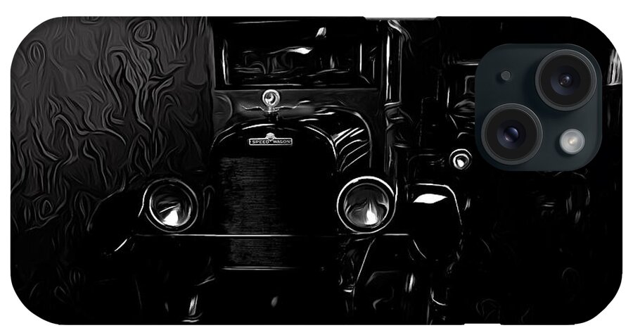 Classic Cars iPhone Case featuring the mixed media Black And White REO Speedwagon At Night by Joan Stratton