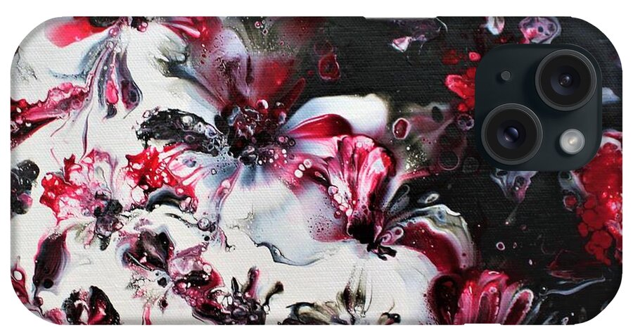 Acrylic Painting Abstract Painting Black And White Painting Original Art Picture Wall Art Painting Art For The Living Room Office Decor Gift Idea For Him Home Décor Abstract Flower White Flowers Red And White iPhone Case featuring the painting Black and White by Tanya Harr