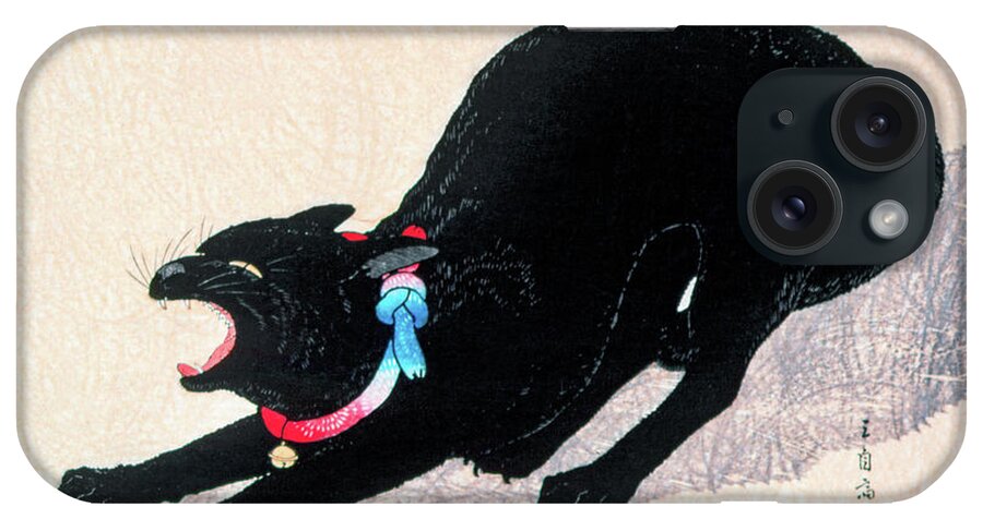 Japan iPhone Case featuring the painting Black Cat Hissing by Hiroaki Takahashi