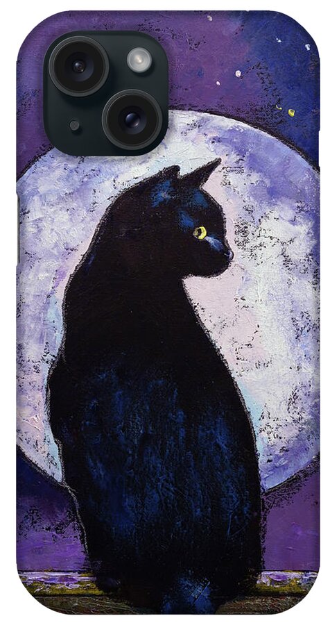 Cat iPhone Case featuring the painting Black Cat Moonlight by Michael Creese