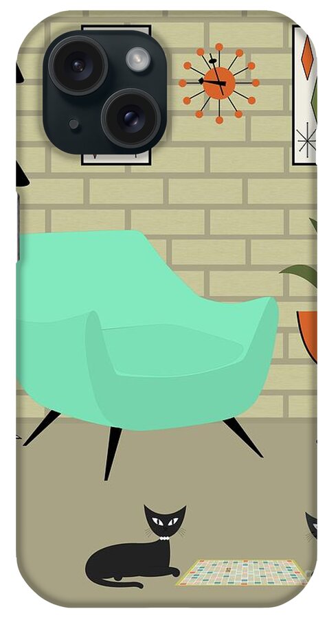 Mid Century Room iPhone Case featuring the digital art Cats Play Scrabble Game by Donna Mibus
