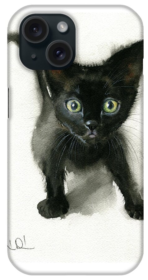 Kitten iPhone Case featuring the painting Black Kitten Painting by Dora Hathazi Mendes