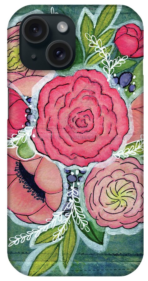 Mixed Media iPhone Case featuring the mixed media Blissful Bouquet by Julie Mogford