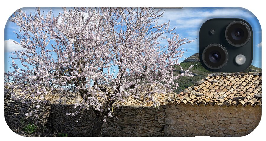 Almond Tree iPhone Case featuring the photograph Blooming almond tree and traditional farmhouse by Adriana Mueller
