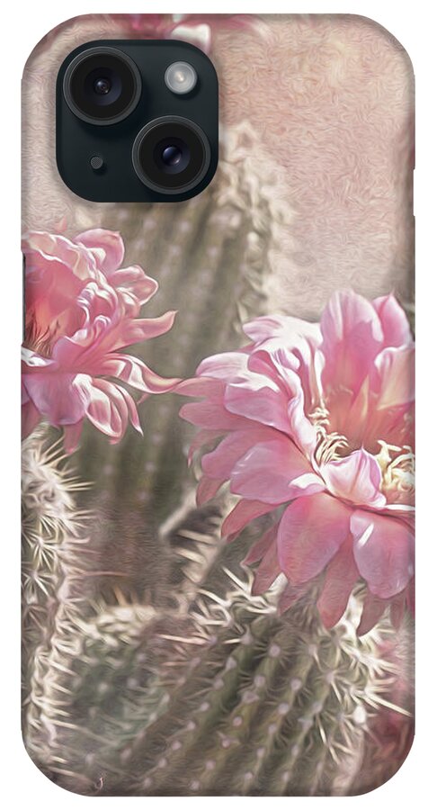 Black Cactus iPhone Case featuring the digital art Blooms of Tucson by Steve Kelley