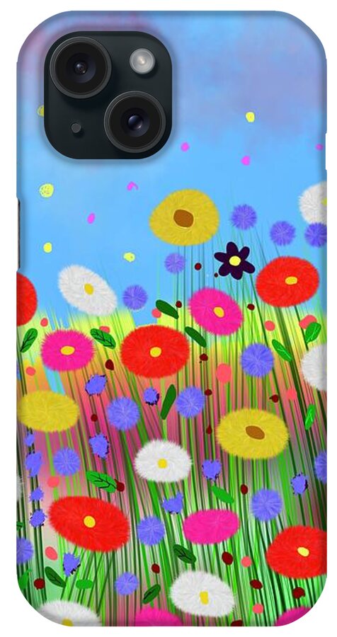 Colourful Flowers Prints iPhone Case featuring the digital art Blowing in the wind by Elaine Hayward