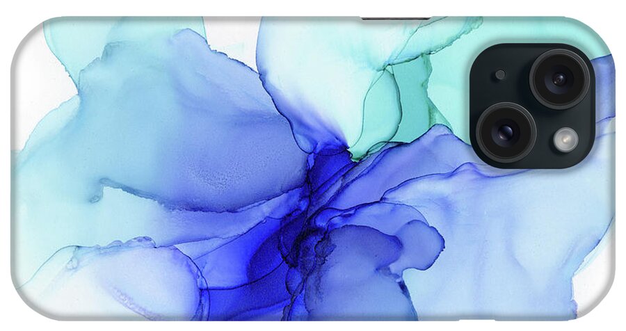 Blue iPhone Case featuring the painting Blue Abstract Floral Ink by Olga Shvartsur