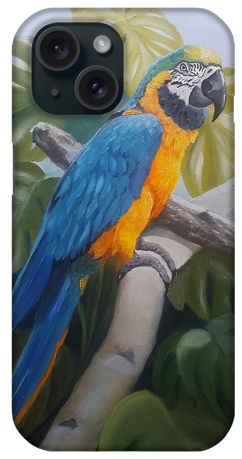Blue And Gold Macaw iPhone Case featuring the painting Blue and Gold Macaw by Connie Rish