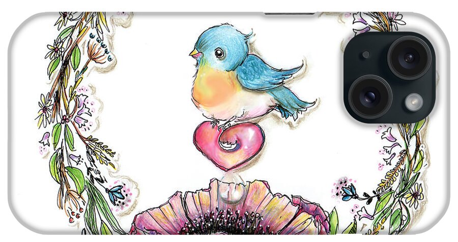 Blue Bird iPhone Case featuring the drawing Blue Bird Wreath by Marnie Clark