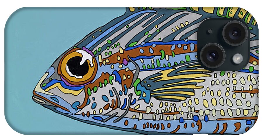 Blue Fish Ocean Salt Water iPhone 15 Case featuring the painting Blue Fish by Mike Stanko