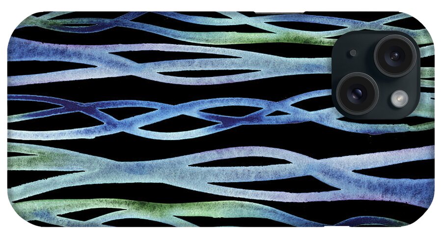 Organic iPhone Case featuring the painting Blue Green Purple Abstract Organic Lines Ocean Waves Watercolor On Black by Irina Sztukowski