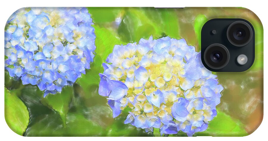 Colors iPhone Case featuring the digital art Blue Hydrangea Deux Watercolor by Tanya Owens