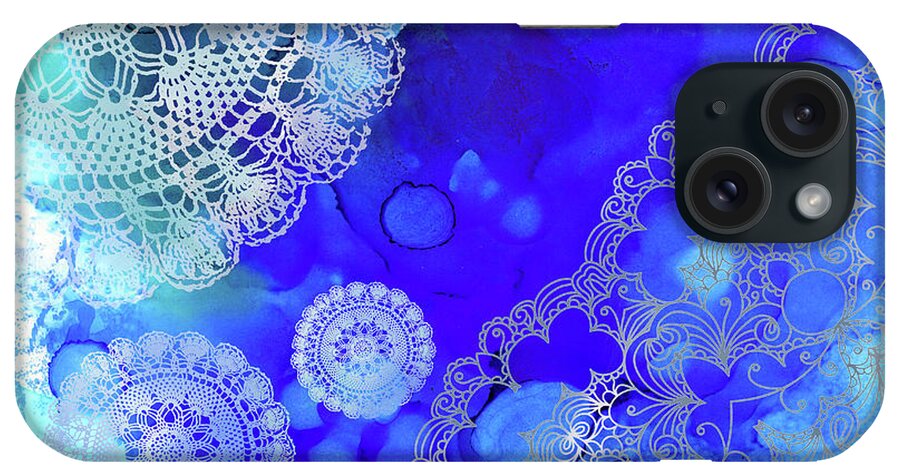 Blue iPhone Case featuring the mixed media Blue Lace Abstract 58 by Lucie Dumas