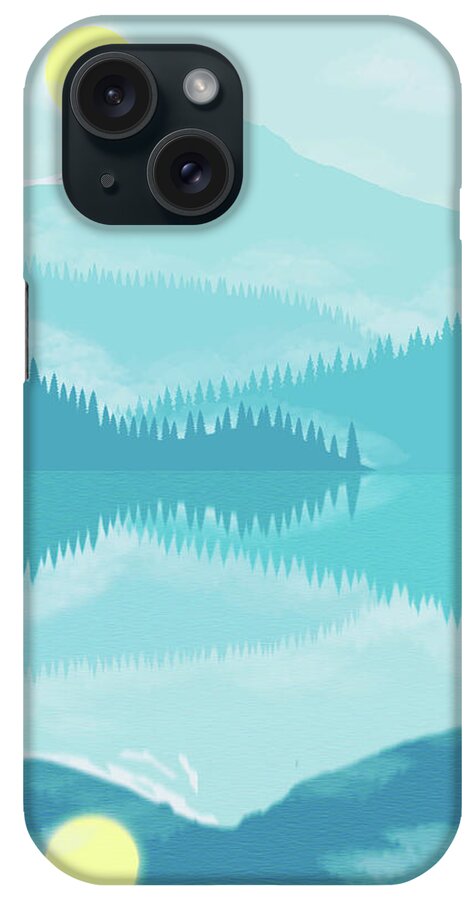 Blue iPhone Case featuring the digital art Blue Mountain and Lake by Sambel Pedes