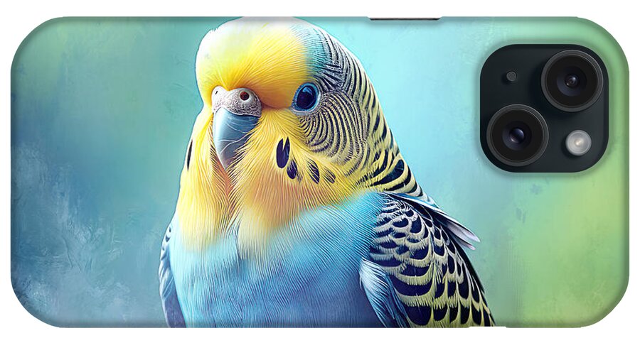Parakeet iPhone Case featuring the digital art Blue Parakeet on Branch 01 by Elisabeth Lucas