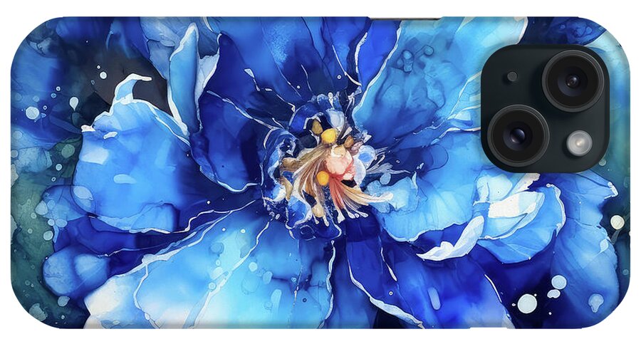 Peony iPhone Case featuring the painting Big Blue Peony Flower 2 by Tina LeCour
