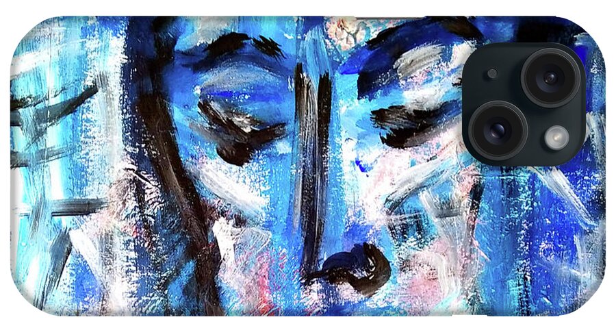 Blue iPhone Case featuring the mixed media Blue Portrait by Mimulux Patricia No