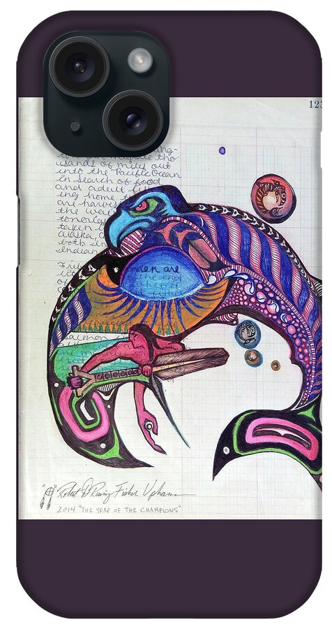 Quinault Nation iPhone Case featuring the drawing Blueback Salmon by Robert Running Fisher Upham
