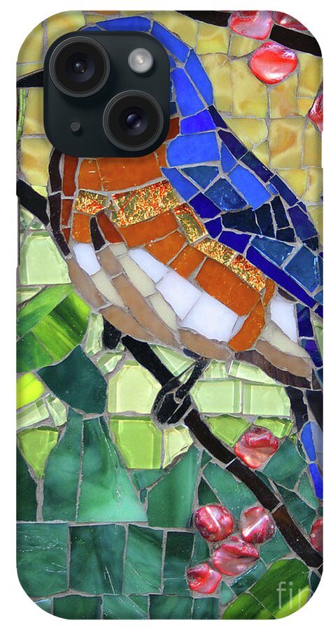 Cynthie Fisher iPhone Case featuring the sculpture Bluebird Glass Mosaic by Cynthie Fisher