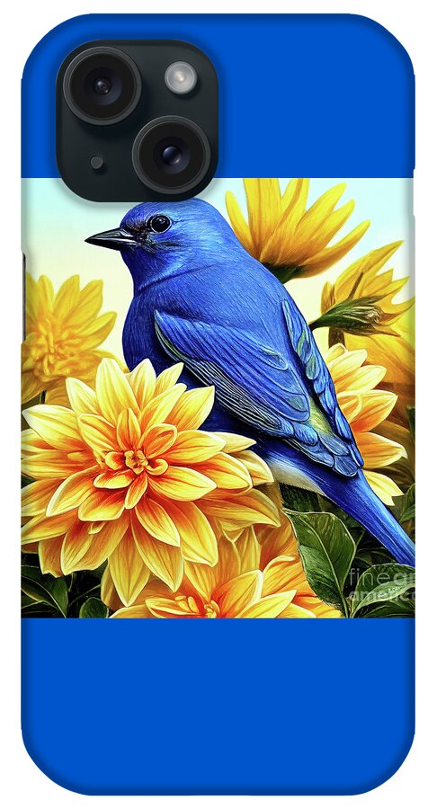 Eastern Bluebird iPhone Case featuring the painting Bluebird In The Yellow Peonies by Tina LeCour