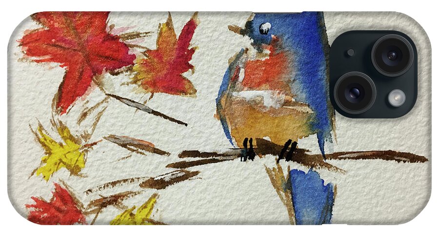 Bluebird iPhone Case featuring the painting Bluebird on a Maple Branch by Roxy Rich