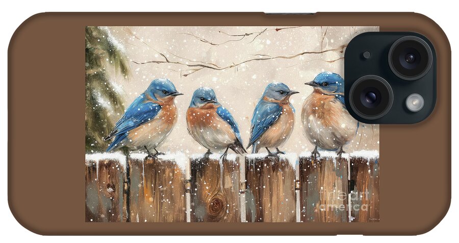 Bluebirds iPhone Case featuring the painting Bluebirds On The Fence by Tina LeCour