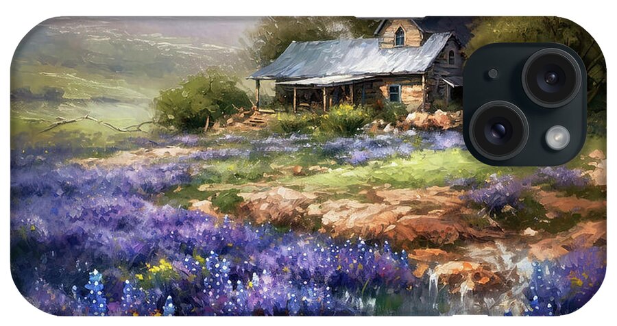 Ranch iPhone Case featuring the painting Bluebonnet Ranch by Tina LeCour