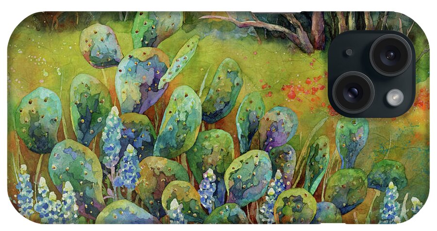 Cactus iPhone Case featuring the painting Bluebonnets and Cactus by Hailey E Herrera
