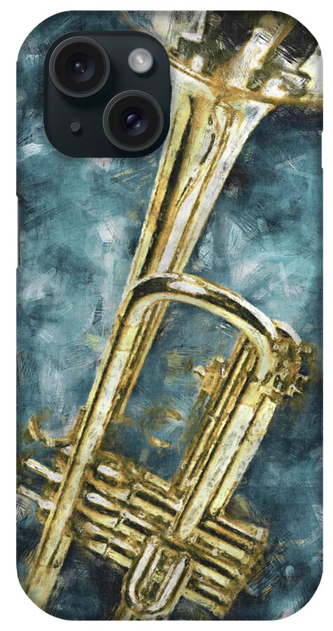 Trumpet iPhone Case featuring the digital art Blues Trumpet by Flo Karp