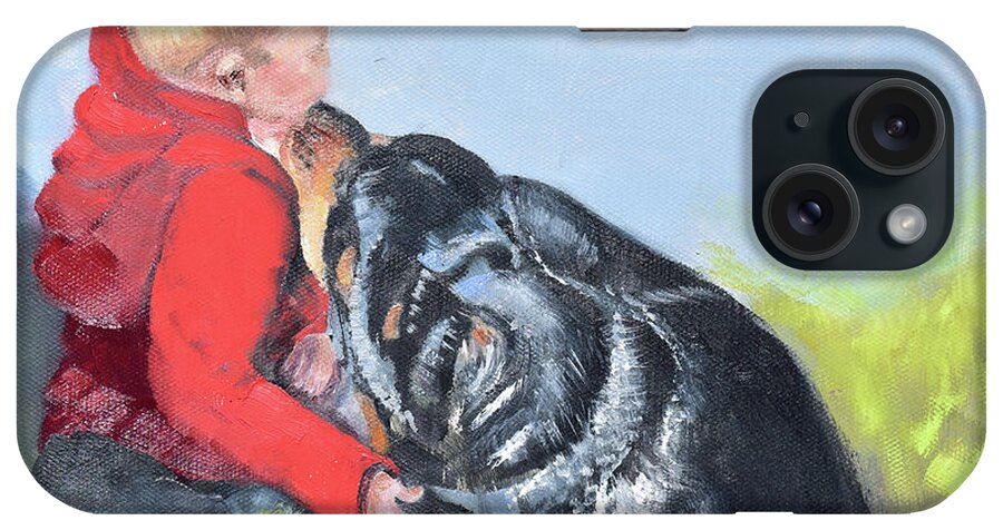  iPhone Case featuring the painting Bo and his Dog by Jan Dappen