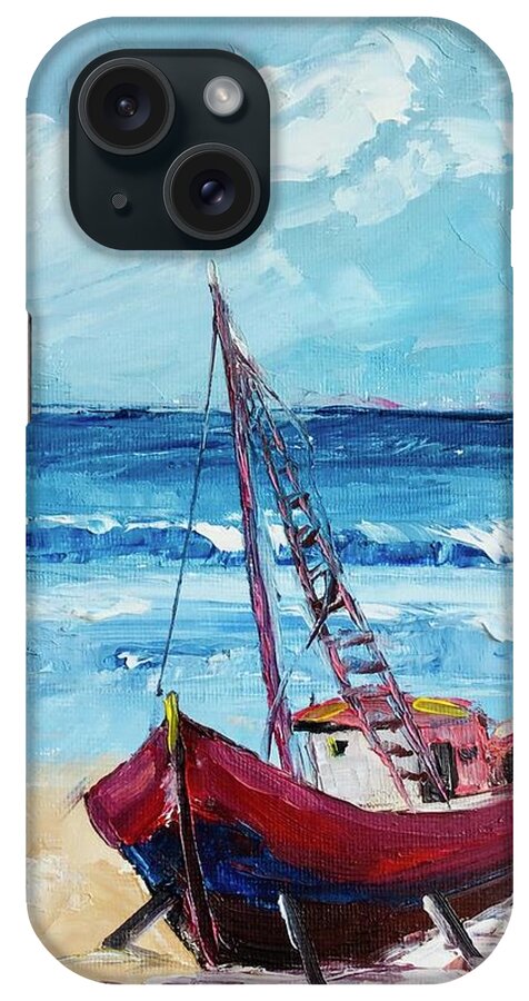 Old iPhone Case featuring the painting Boat on the beach by Lana Sylber