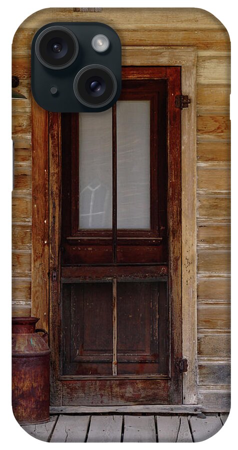 Bodie State Historic Park iPhone Case featuring the photograph Bodie Door With Milk Can by Brett Harvey