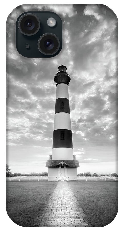 Bodie Island Lighthouse iPhone Case featuring the photograph Bodie Island Lighthouse OBX Outer Banks NC Black And White by Jordan Hill