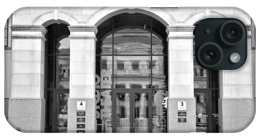 Booth iPhone Case featuring the photograph Booth Tarkington Theater Entrance Carmel Indiana Black And White by Adam Jewell