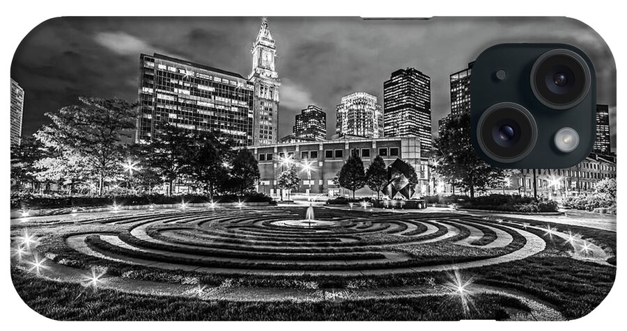 Boston iPhone Case featuring the photograph Boston Armenian Heritage Park Sculpture Boston MA Skyline Black and White by Toby McGuire