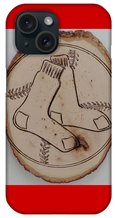 Wood Burned Art iPhone Case featuring the pyrography Boston Red Sox est 1901 by Sean Connolly