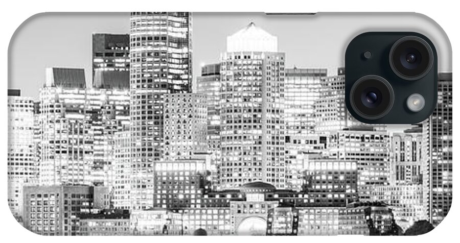 2014 iPhone Case featuring the photograph Boston Skyline Cityscape at Night Black and White Panorama by Paul Velgos