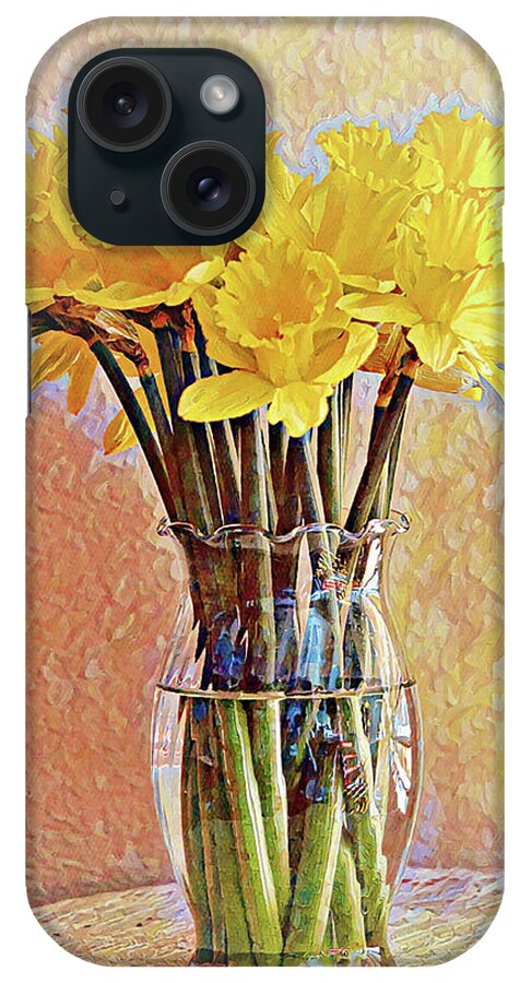 Daffodil iPhone Case featuring the digital art Bouquet of Glowing Daffodils Flowers Portrait by Gaby Ethington