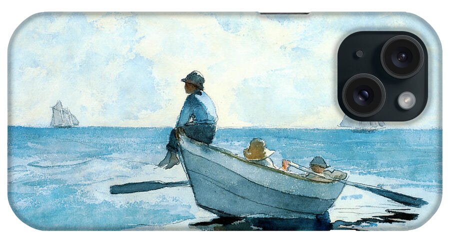 Boys In A Dory iPhone Case featuring the photograph Boys in a Dory by Winslow Homer by Carlos Diaz