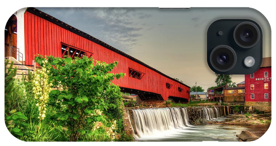 Bridgeton Mill Panorama iPhone Case featuring the photograph Bridgeton Indiana Mill and Covered Bridge Panorama by Gregory Ballos