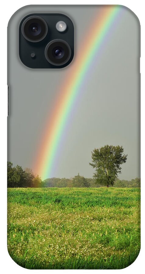 Rainbow iPhone Case featuring the photograph Bright Rainbow Over Farmland by Angelo DeVal