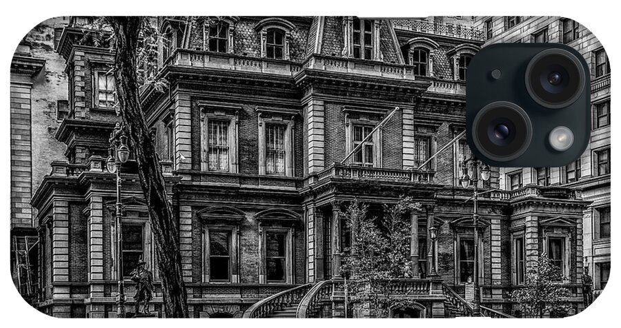 Black And White iPhone Case featuring the photograph Broad Street Philadelphia - The Union League Building in Black a by Bill Cannon