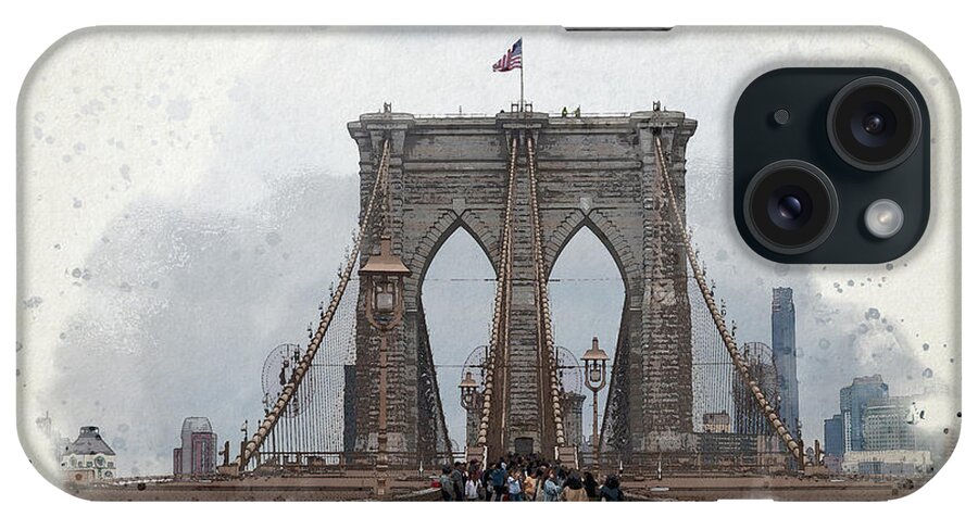 Brooklyn Bridge iPhone Case featuring the digital art Brooklyn Bridge by Alison Frank