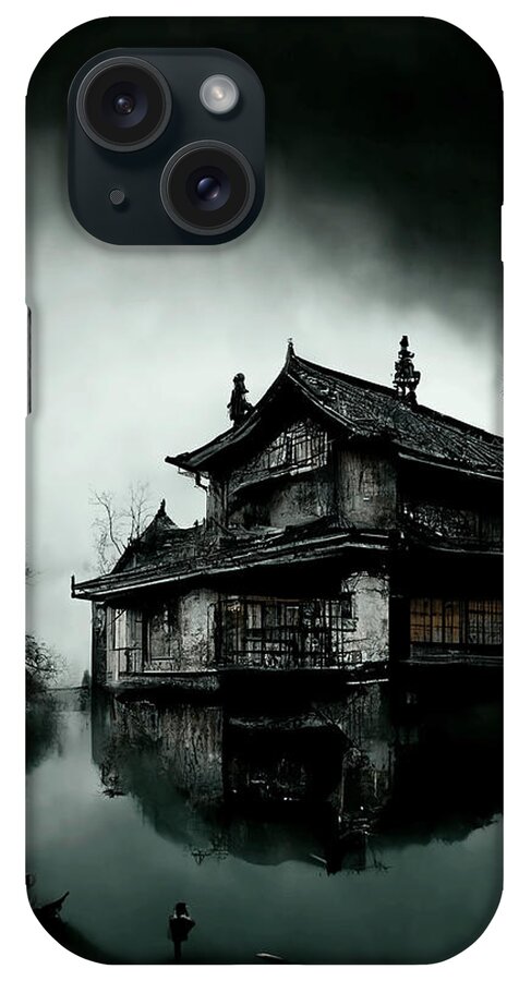 Horror iPhone Case featuring the digital art Brothel on the Lake by Ryan Nieves