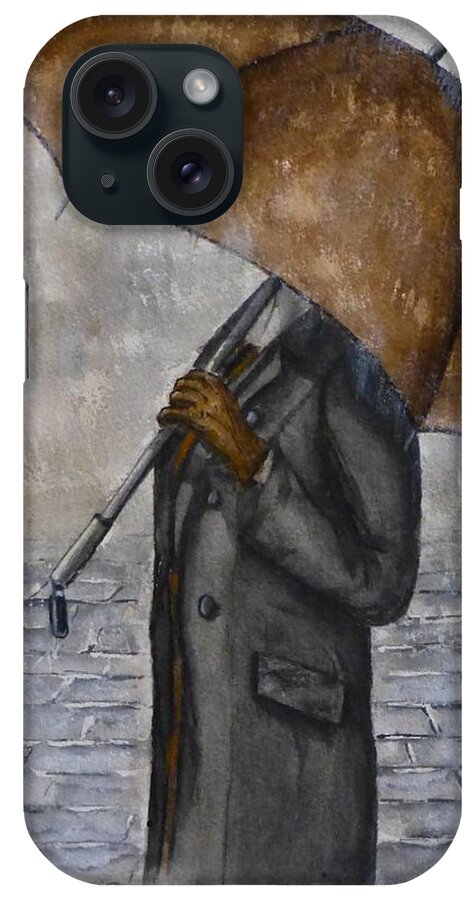Brown Umbrella iPhone Case featuring the painting Brown Umbrella and Gloves by Kelly Mills