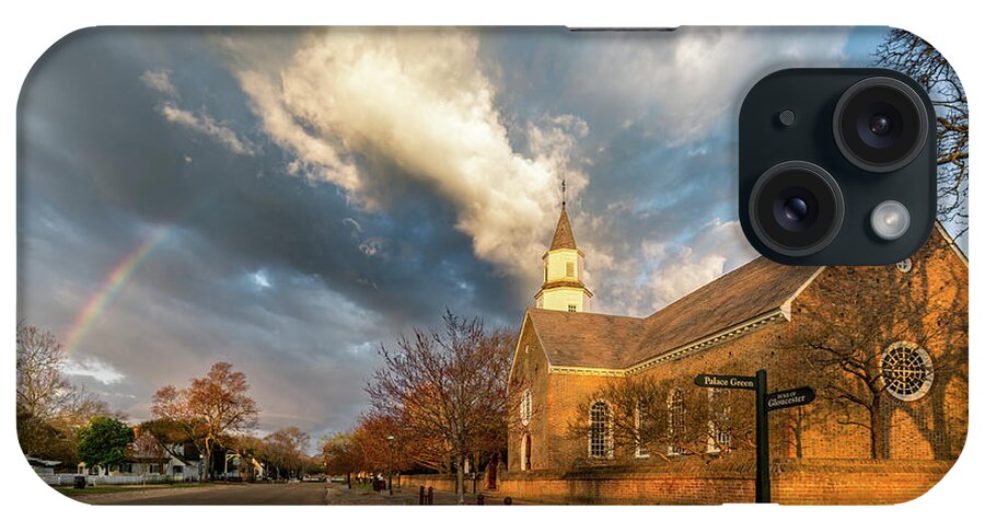 Colonial Williamsburg iPhone Case featuring the photograph Bruton Parish Rainbow by Rachel Morrison