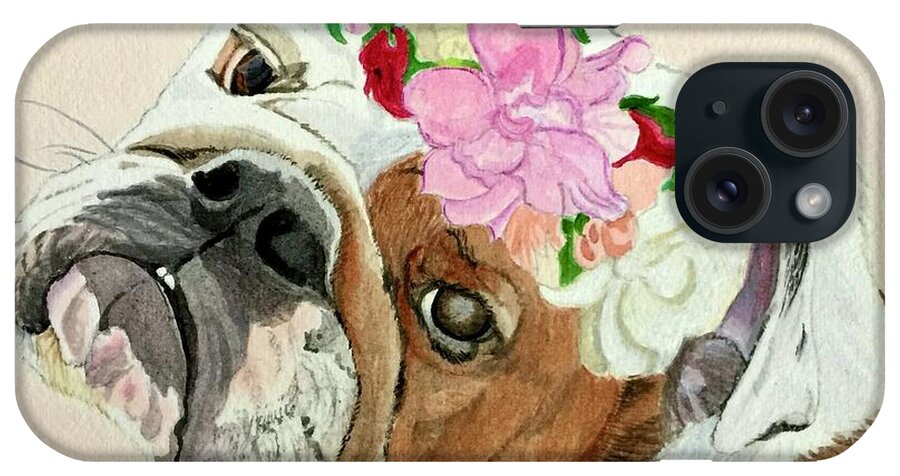 Bulldog iPhone Case featuring the painting Bulldog Bridesmaid by Sonja Jones