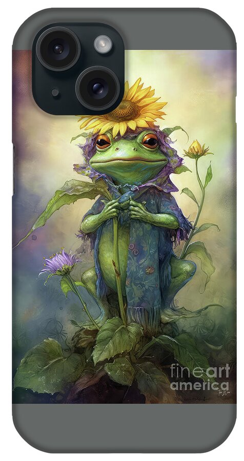  Frogs iPhone Case featuring the painting Bullfrog Sunflower Goddess by Tina LeCour