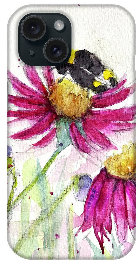 Bee Painting iPhone Case featuring the painting Bumble Bee in the Coneflowers by Roxy Rich