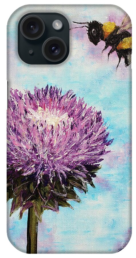 Bumblebee iPhone Case featuring the painting Bumblebee Thistle by Zan Savage